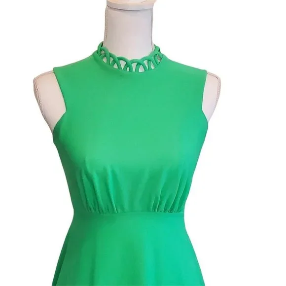 Vintage 70s 2‎ Piece Dress Set Green Polyester High Neck Floor Length Sz Small - Picture 9 of 12